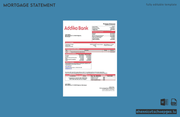 Montenegro Addiko Bank Hypothekenabrechnung Word- und PDF-Beispielvorschau